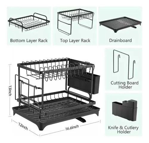 Escurridor Rack De Platos Negro 2 Niveles